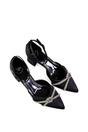 Black XY LONDON Black 'Sarah' Ankle Strap Pointed Toe Diamante Mid Block Heels, Image 4 of 5