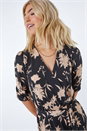 Camel  Contrast Floral Wrap Midi Dress, Image 4 of 5