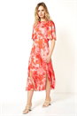 Pink Floral Print Oriental Midi Dress, Image 1 of 4