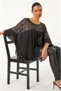 Black Sequin Yoke Frilled Tunic Top, Image 1 of 5
