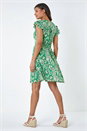 Green Paisley Floral Print Frill Dress, Image 3 of 5