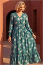 Emerald Floral Lace Trim Midi Dress, Image 2 of 4