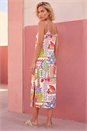 Ivory  Pineapple Print Strappy Midi Dress, Image 3 of 4