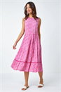 Cerise Sleeveless Spot Print Midi Dress, Image 2 of 5