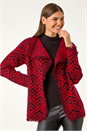Red Geometric Fringe Collared Cardigan, Image 2 of 5