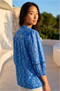 Blue Petite Floral Button Up Blouse, Image 2 of 4