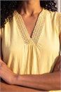 Light Yellow Lace Trim Tie V-Neck Top, Image 4 of 4