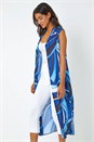 Blue Abstract Print Longline Button Up Blouse, Image 1 of 5