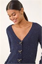 Navy Bow Embellished Sequin Knit Cardigan, Image 1 of 5