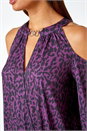 Purple Animal Print Cold Shoulder Stretch Top, Image 4 of 5