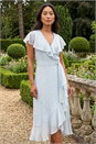 Blue Petite Ditsy Floral Frill Midi Dress , Image 1 of 4