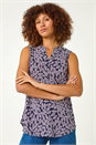 Mauve Leaf Puff Print Stretch Top, Image 4 of 5