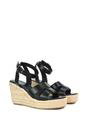 Black 'Kala' Espadrille Strappy Platform Wedge Heel Sandals With Ankle Strap, Image 3 of 6