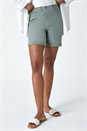 Khaki Stretch Elastic Waist Turn Up Shorts, Image 4 of 5