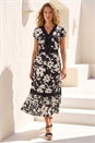 Black Floral Print Lace Trim Maxi Dress, Image 2 of 4