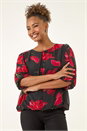 Red Floral Shoulder Bow Pleated Top, Image 2 of 5