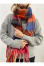Multi Soft Chunky Checked Scarf with Tassels in Blue Berry, Image 2 of 4