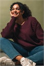Plum Curve Stitch V-Neck Knit Jumper, Image 6 of 7