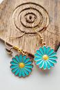 Blue Sunflower Charm Dainty Boho Hook Earrings, Image 2 of 5