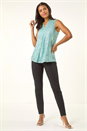 Aqua Sequin Pleat Front Vest Top, Image 2 of 5