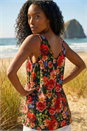 Red Floral Buttoned Vest Top, Image 3 of 5