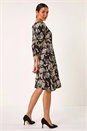 Black Floral Print Wrap Front Stretch Dress , Image 3 of 5
