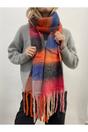 Multi Soft Chunky Checked Scarf with Tassels in Blue Berry, Image 1 of 4