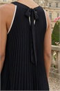 Black A-Line Pleated Halter Neck Dress, Image 4 of 4