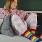 Multi 1 Pack Rainbow Striped Thermal Non Slip Slipper Socks for Winter, Image 4 of 5