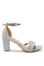 Silver 'Perla' Mid High Block Heel Sandals With Ankle Strap, Image 4 of 5