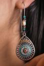 Blue Long Mandala Floral Enamel Triangle Boho Drop Danglers, Image 2 of 4