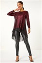 Red Chiffon Hem Sequin Stretch Tunic Top, Image 2 of 5