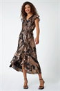 Black Metallic Paisley Print Midi Wrap Dress, Image 1 of 5