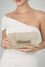 Gold SVNX Gold Metallic Clutch with Diamante Bow, Image 1 of 1