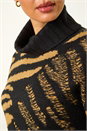 Camel Jacquard Animal Print Roll Neck Knit Jumper, Image 5 of 5