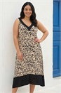 Black Curve Animal Print V-Neck Midi Dress, Image 2 of 4