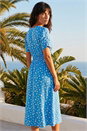 Light Blue  Polka Dot Ruched Sleeve Midi Dress, Image 3 of 4