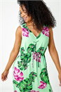 Blue Petite Palm Print Stretch Maxi Dress, Image 4 of 5