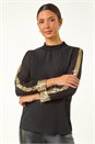 Black Sequin Stripe High Neck Sleeve Top, Image 4 of 5