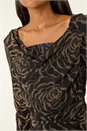 Bronze Jacquard Cowl Neck Stretch Top, Image 5 of 5