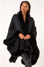 Black Hotfix Faux Fur Trim Cape, Image 2 of 5