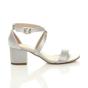 Silver AJVANI Silver Mid Block Heel Crossed Straps Sandals, Image 2 of 6
