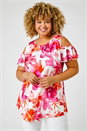 Fuchsia Curve Floral Print Cold Shoulder Tunic Top, Image 1 of 5