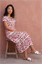 Wine Petite Print Elasticated Waist Midi Dress , Image 2 of 4
