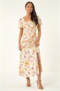 Ivory  Petite Floral Ruched Stretch Midi Dress , Image 2 of 5