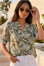 KHAKI Petite Abstract Print Button Up Blouse, Image 1 of 4