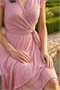 Pink Shimmer Plisse Wrap Front Midi Dress, Image 4 of 4