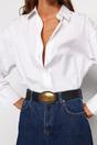 Black WOVCOR Black Oval Buckle Faux Leather Belt, Image 3 of 3