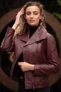 Wine 'Isabella' Real Leather Wide Collar Biker Jacket, Image 1 of 5