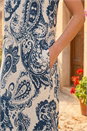 Navy  Paisley Print Midi Dress, Image 4 of 4